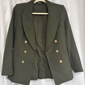 Express Khaki Double-Breasted Blazer with Gold Buttons